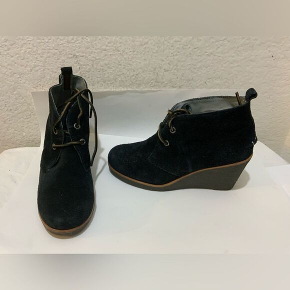 Sperry Top Sider Harlow Bootie Women's 7 Black Suede Wedge Ankle Boots 9103037 - Picture 1 of 14
